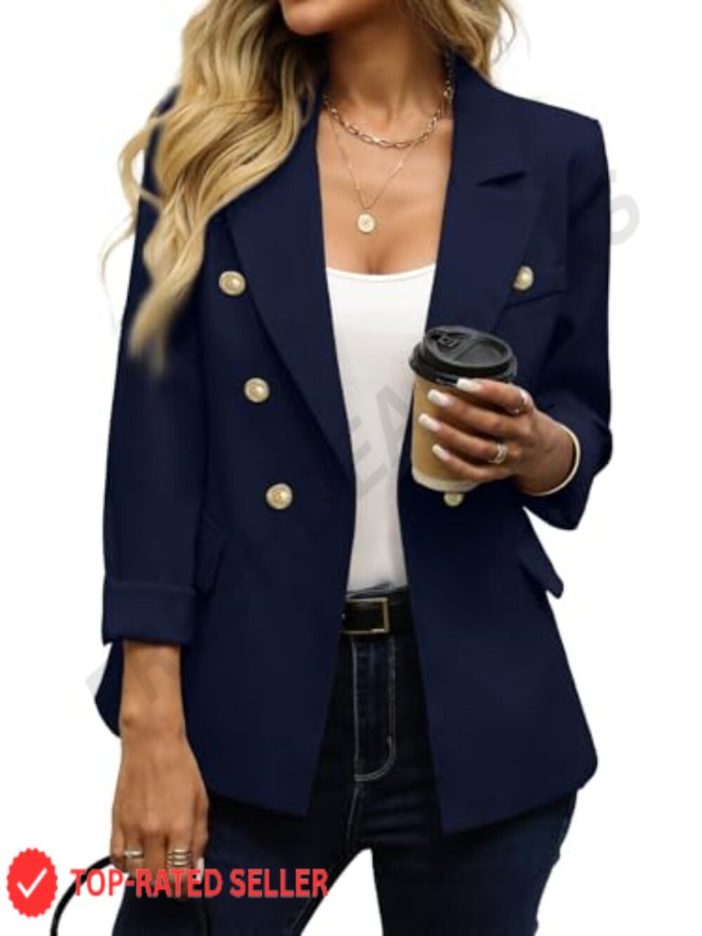 Slim Fit Business Casual Blazer Long Sleeve Notch Collar Double Breasted